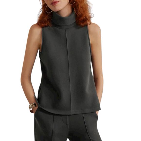 OGL Sweaters - NWT OGL Turtleneck Split Hem Top Gray FuzzLuxe Scuba Fabric Size Small